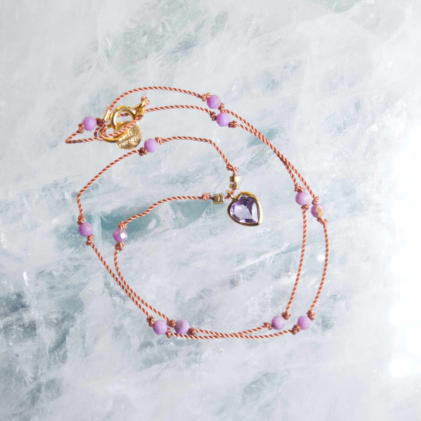 Chocker LOVE Coeur Améthyste violette et phosphoalderites
