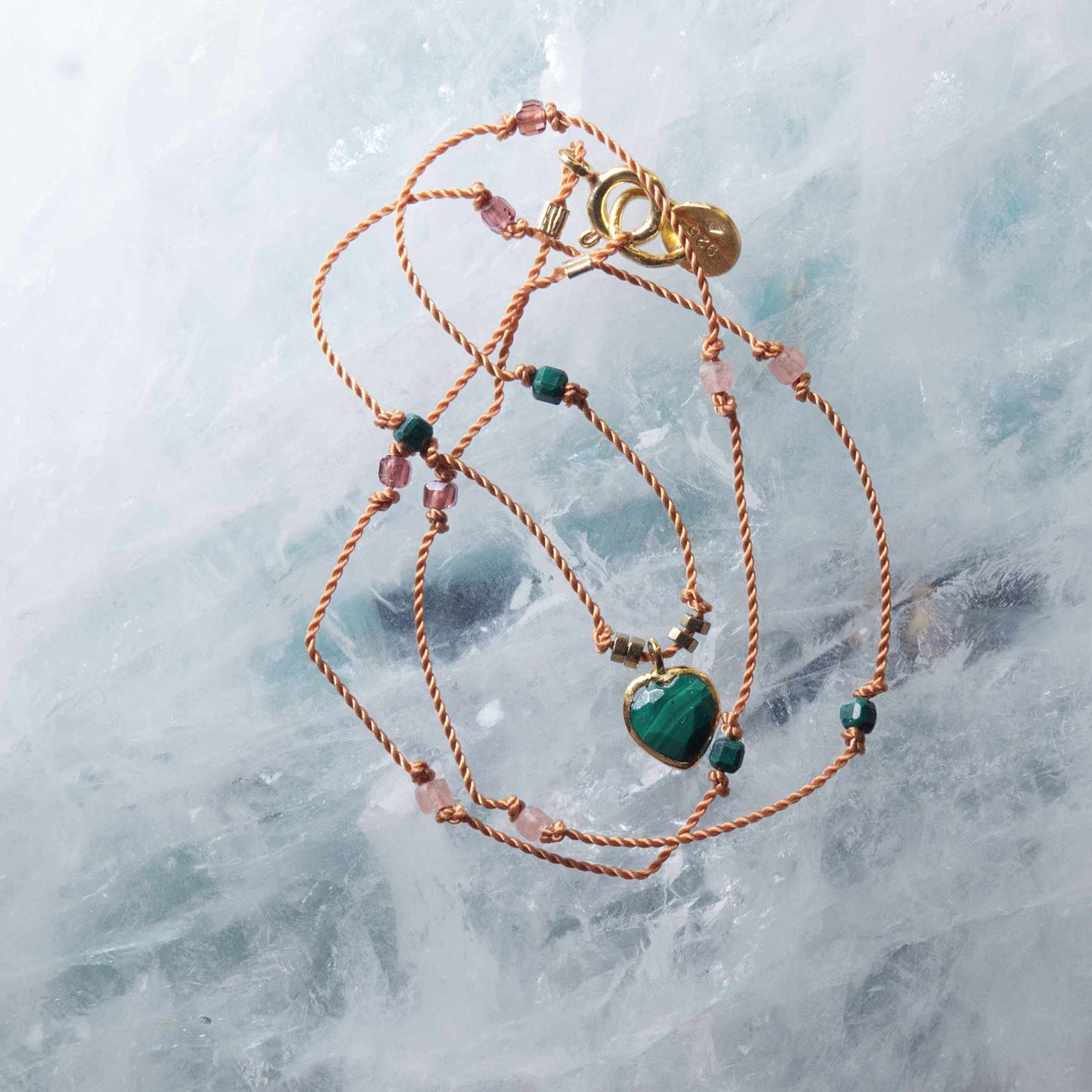 Chocker LOVE Coeur en Malachite et malachites