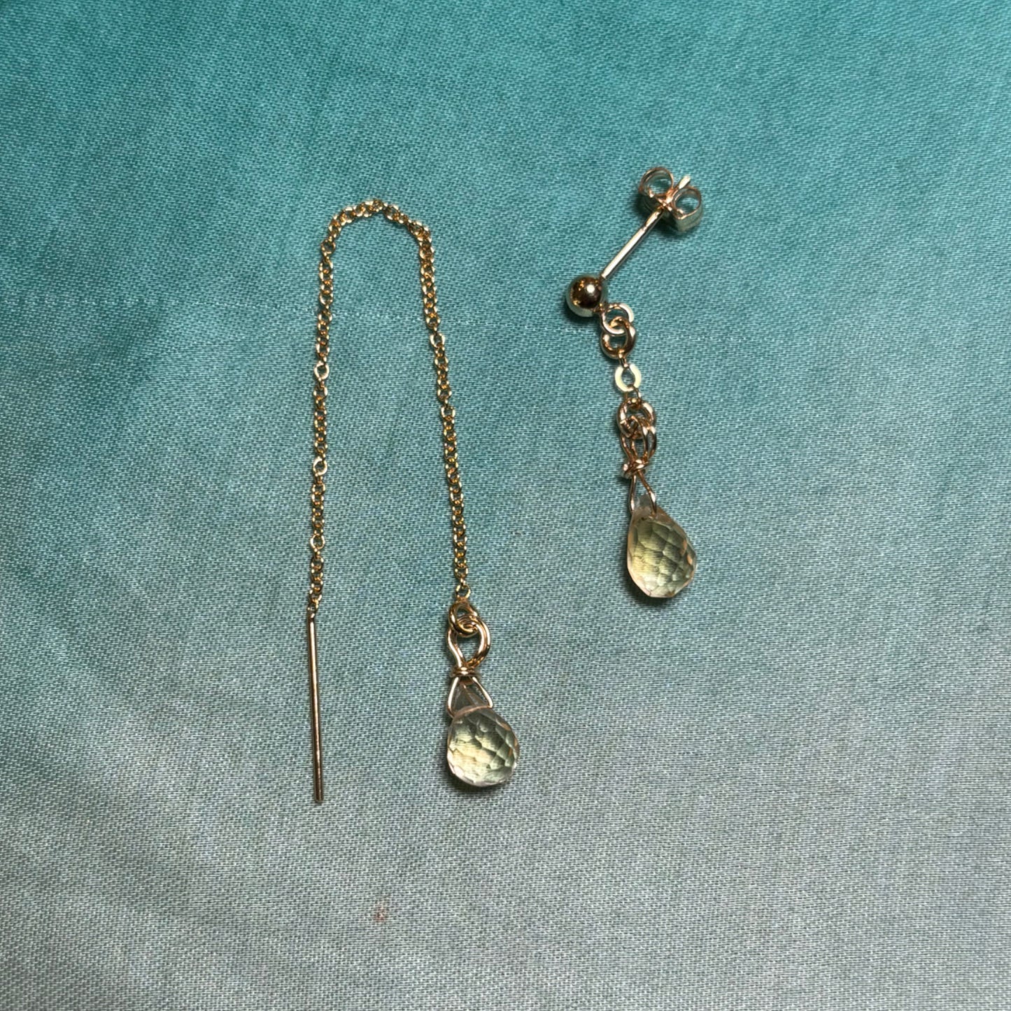 Paire de boucles d'oreilles en Laiton Goldfiled goutte en citrine