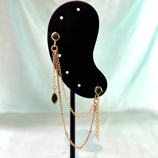 Boucle d'oreille Double trous Multi chaines Malachite