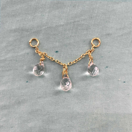 Grande chaine d'oreille avec 3 gouttes en Améthyste verte