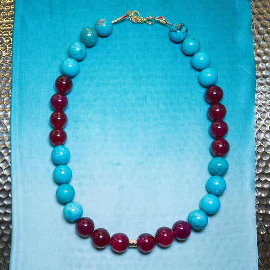 Collier Chocker SUMMER Turquoises et Agates rouges