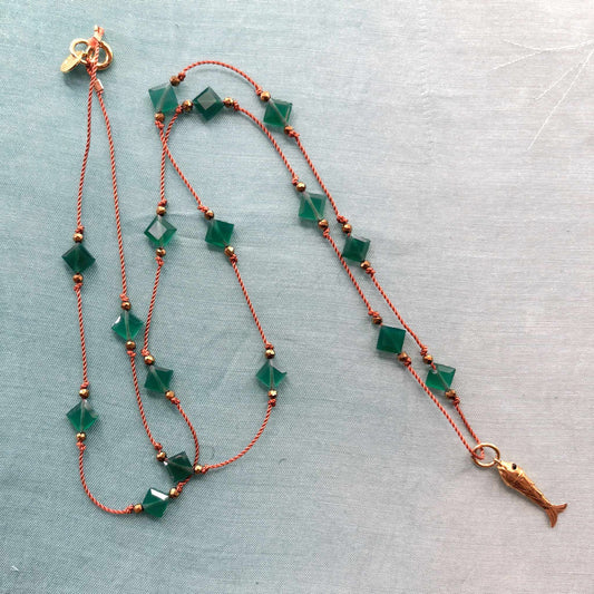 Collier long Losange Onyx Verte